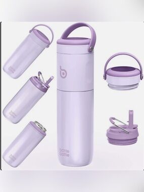 BOTTLE BOTTLE Insulated Water Bottle with Straw 2 lids 18oz 3 IN 1 Purple